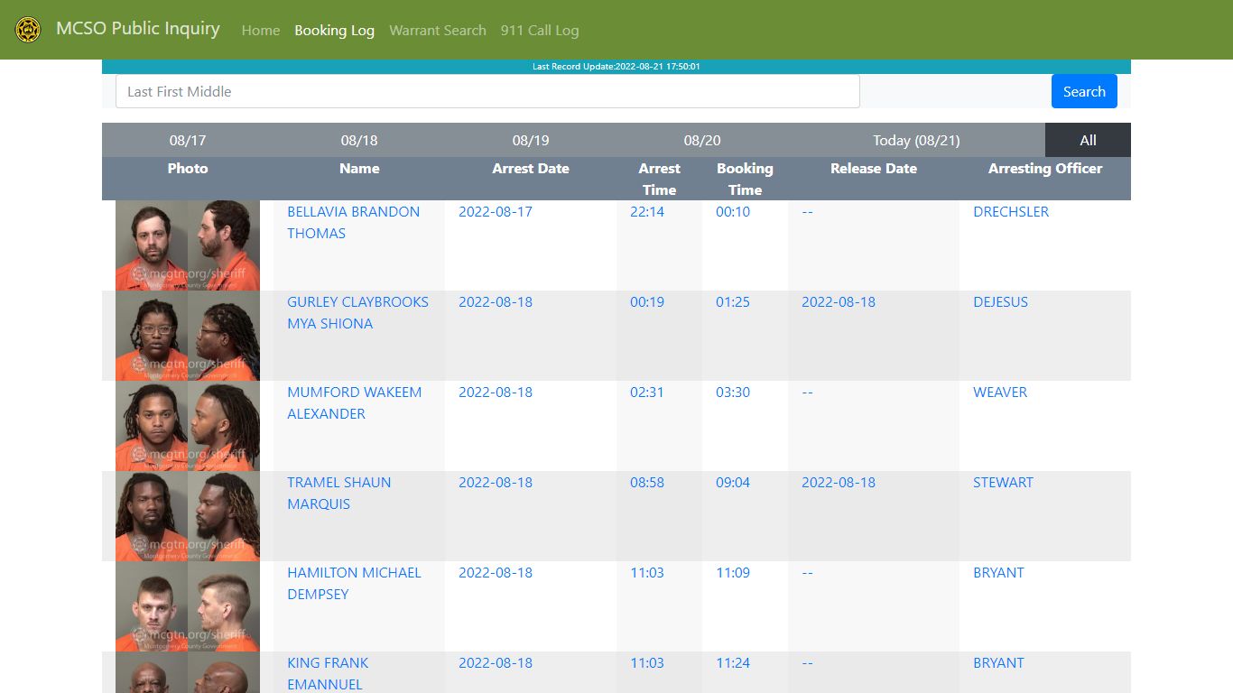 MCSO Public Inquiry: Booking Log - api.mcgtn.org