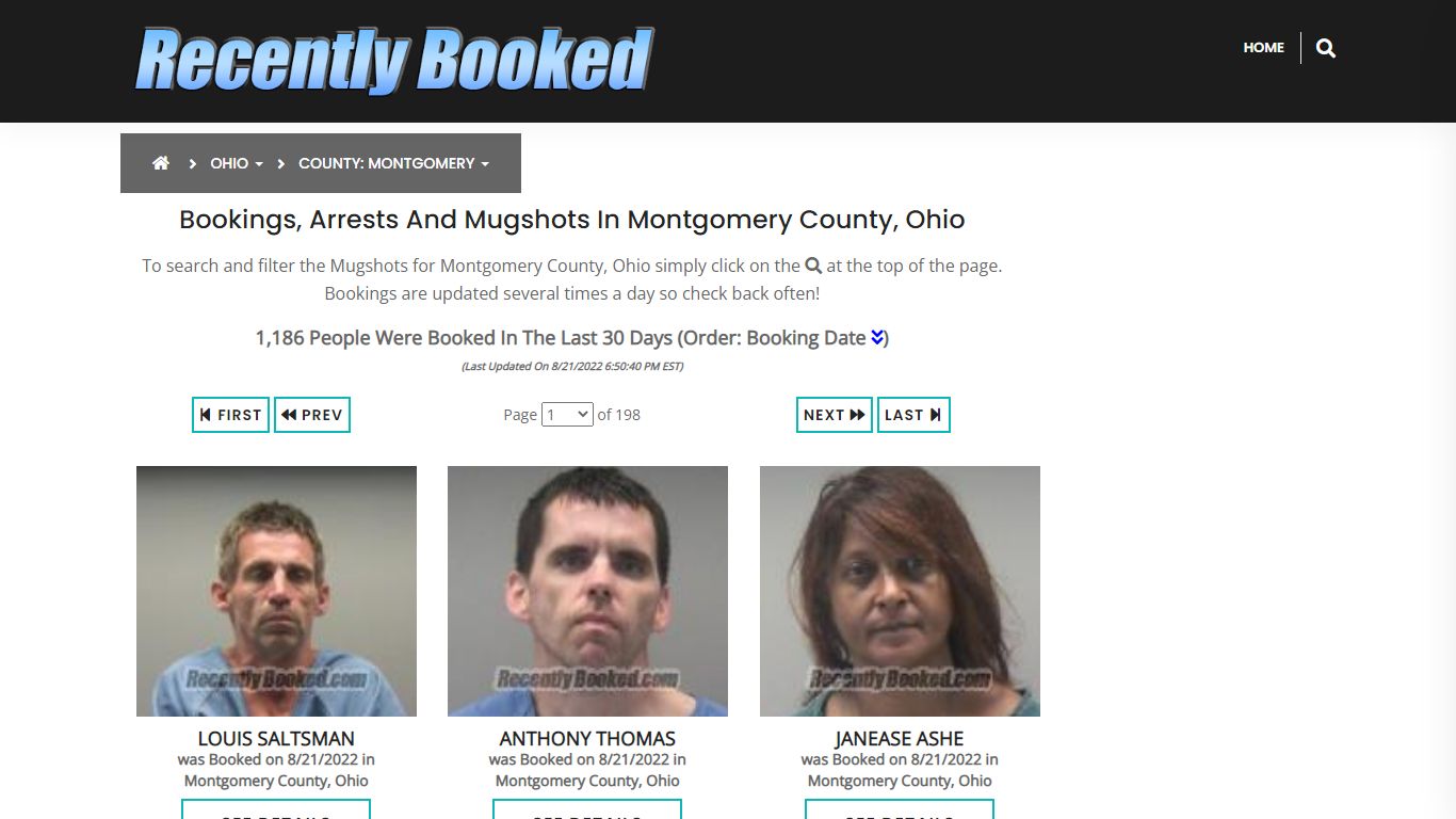 Bookings, Arrests and Mugshots in Montgomery County, Ohio